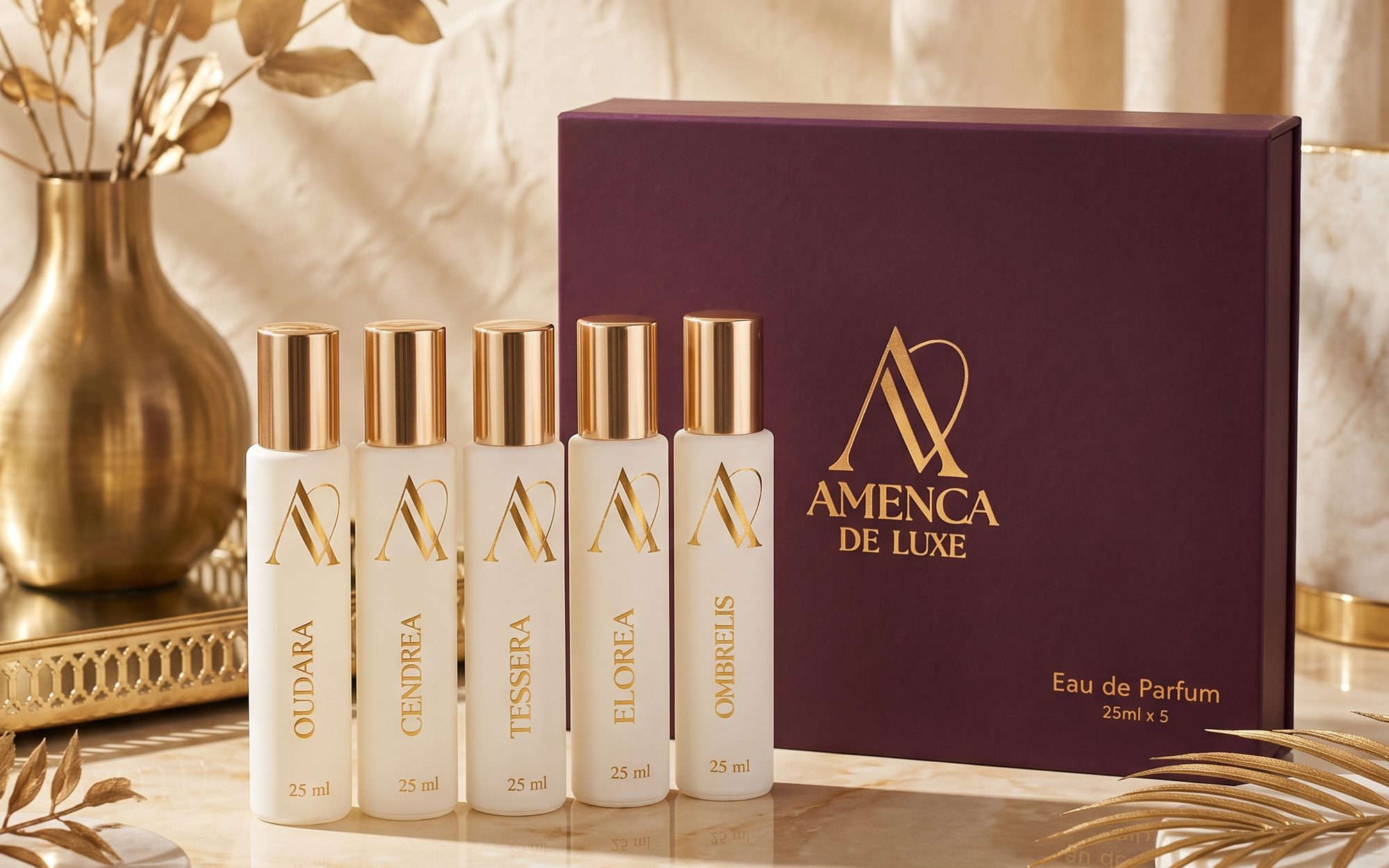 The Discovery Set: five 25 ml bottles beside a port-wine presentation box